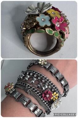 Vintage  Y2K Juicy Couture Flower Ring & Matching Statement Bracelet Whimsical